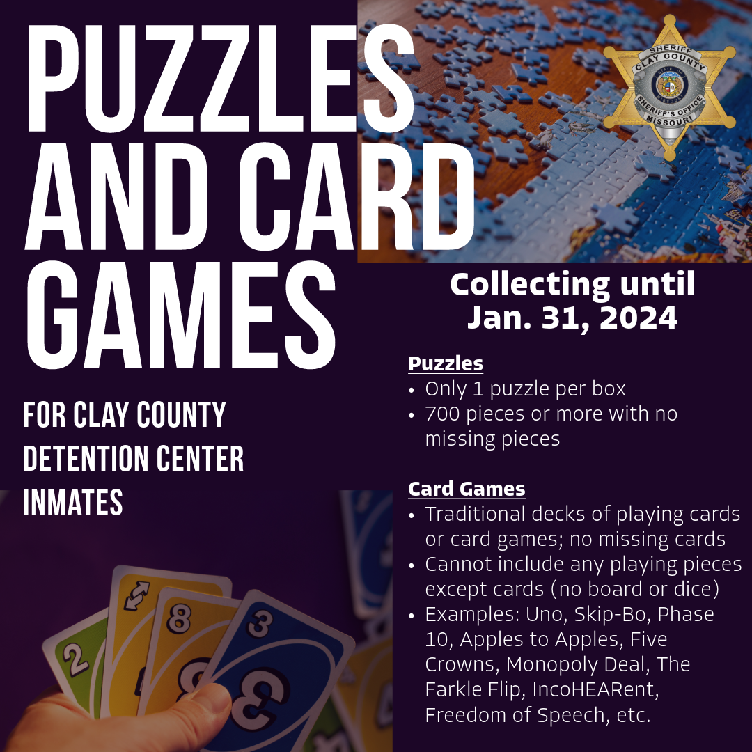 Clay County Sheriff’s Office collecting puzzles and card games for inmates